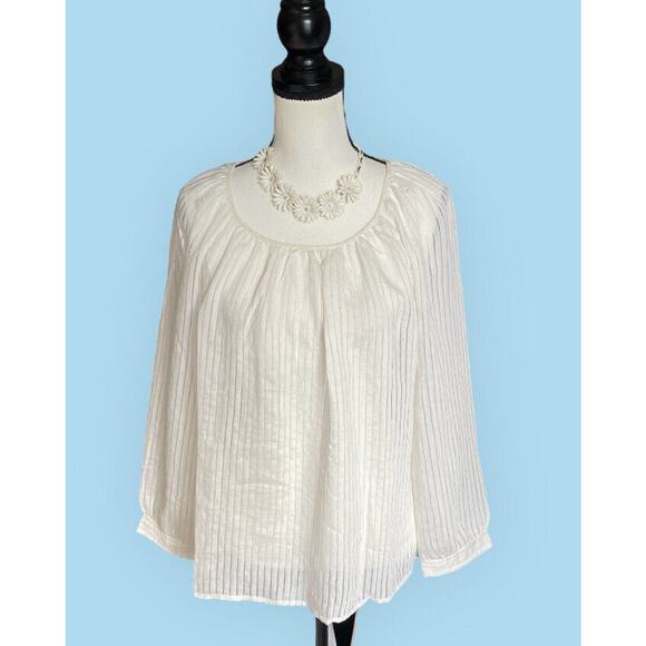 J Crew Womens Tie-Back Peasant Blouse Top Shadow Stripe Ivory Off White M NWT - Picture 1 of 11